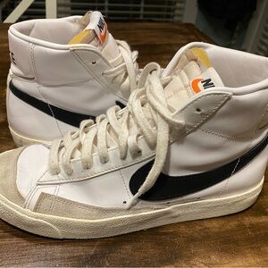 Nike White and Black High-Tops with Orange Detail